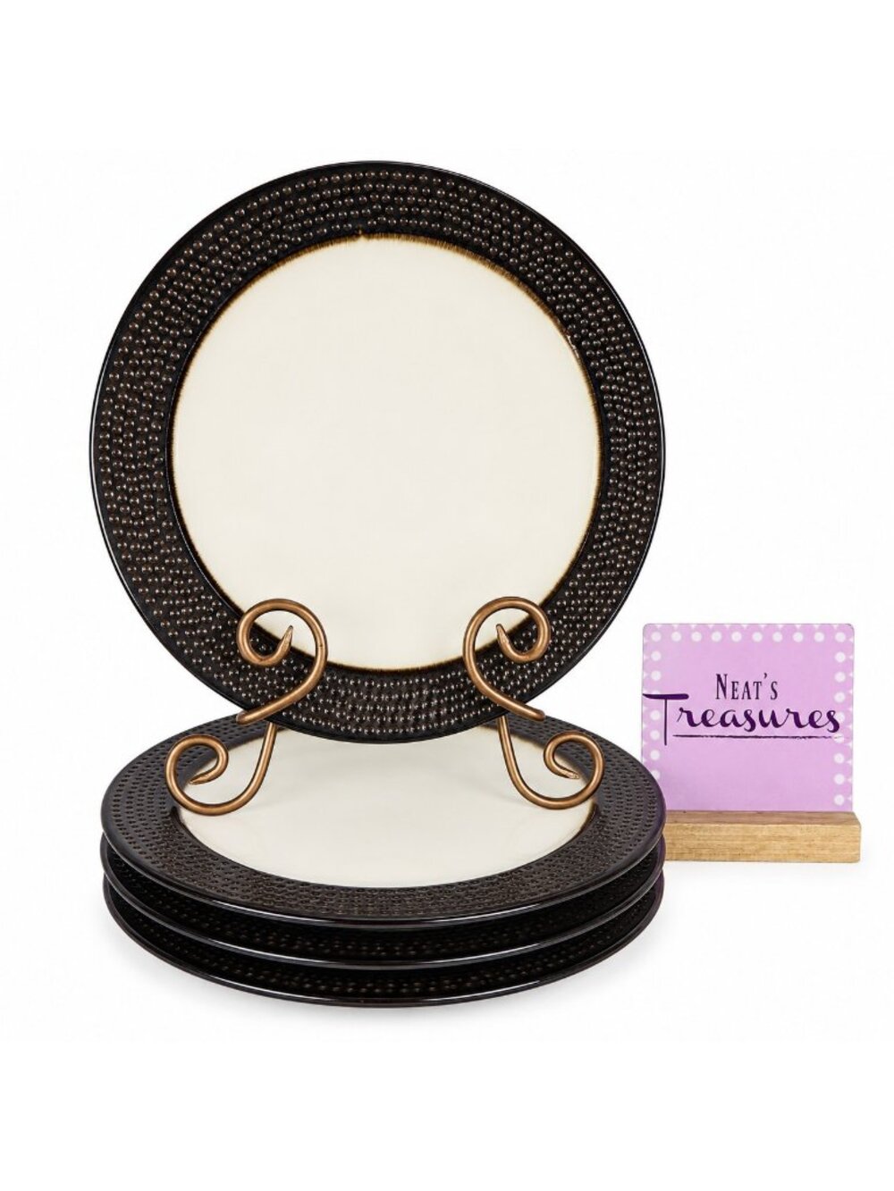 Threshold Target BARNET BRONZE Embossed Dots Cream Stoneware Dinner Plates Set 4